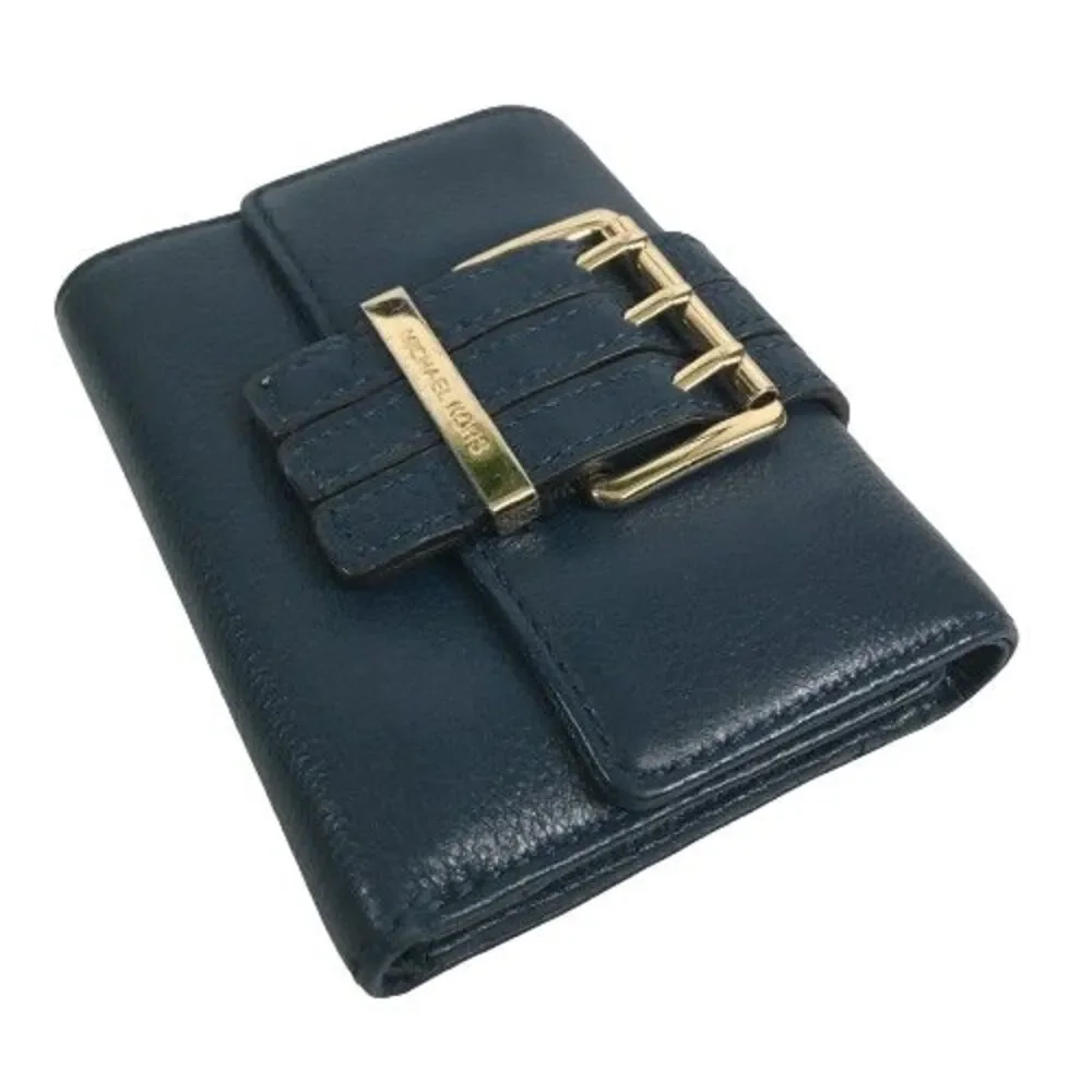 MICHAEL KORS Gansevoort Clutch Wallet Medium Trifold Navy-Blue Pebble Leather